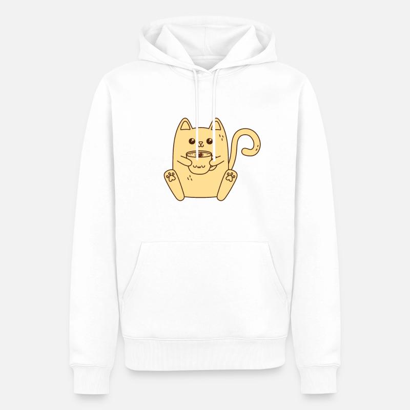 Chat buvant du café - Sweat à capuche Premium bio Homme - blanc