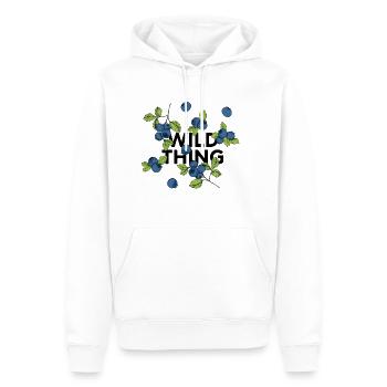 „wild thing“ Statement: Collage mit Blaubeeren - Männer Premium Bio Hoodie - Weiß - Vorne - Nico (187cm)