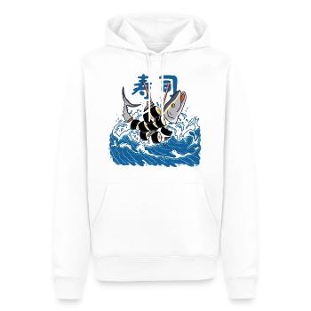 Sushi de thon dans la vague - Sweat à capuche Premium bio Homme - blanc - Devant - Nico (187cm)