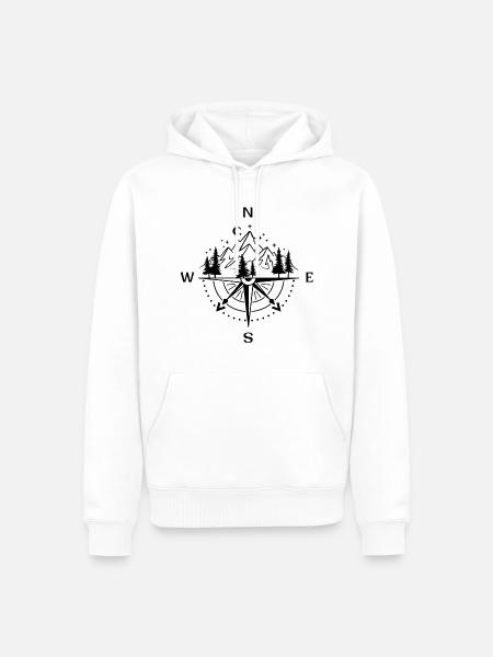 Berge | Wandern | Kompass Landschaft - Männer Premium Bio Hoodie - Weiß