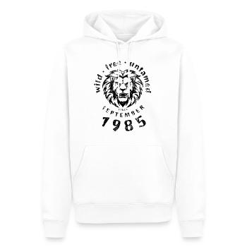 40ème Anniversaire Sauvage, libre et indompté depuis 09/1985 - Sweat à capuche Premium bio Homme - blanc - Devant - Nico (187cm)