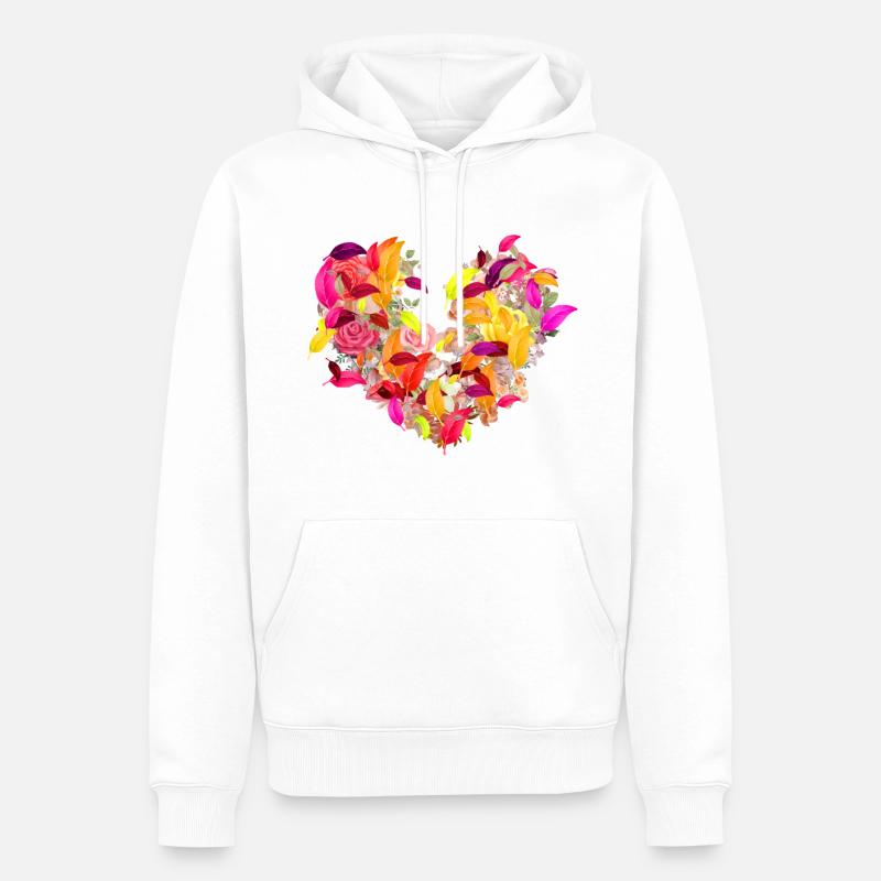 Ffleurs,Cœur,Cœur de fleur,Fleurs,Feuilles - Sweat à capuche Premium bio Homme - blanc