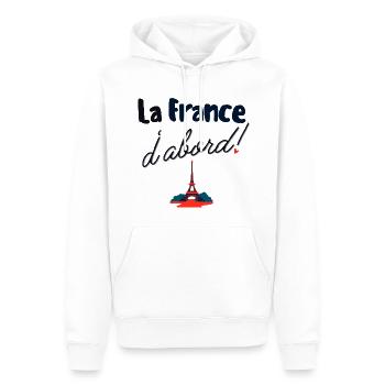 La France d'abord - Sweat à capuche Premium bio Homme - blanc - Devant - Nico (187cm)