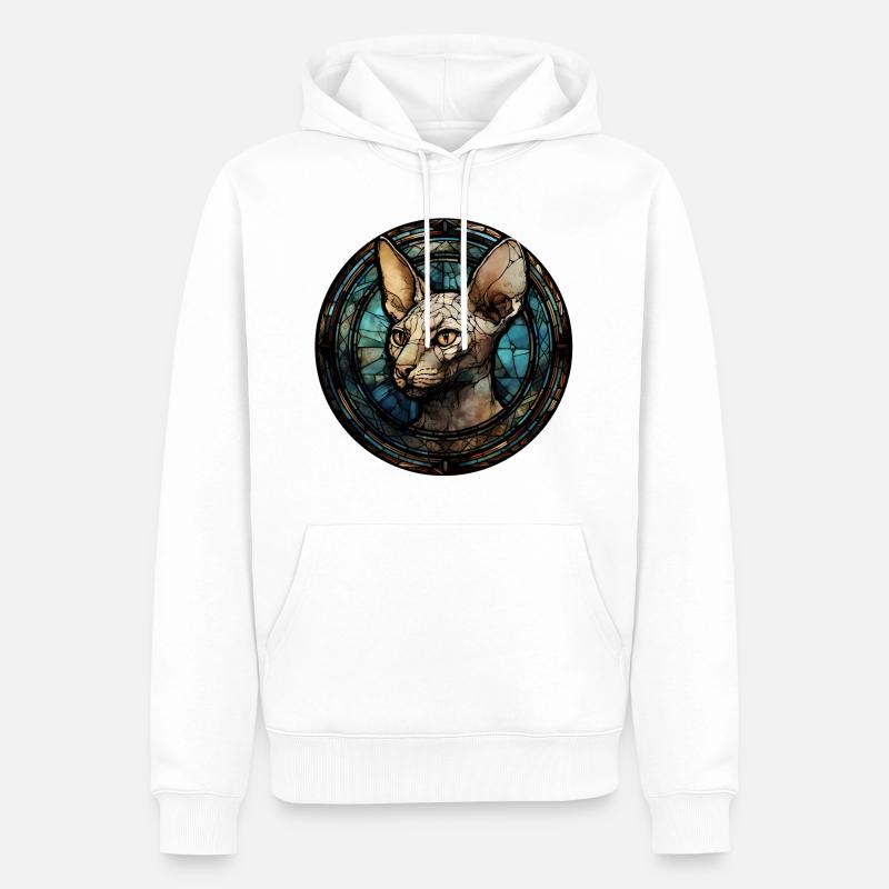 Peterbald Cat Breed Aquarelle Verre - Sweat à capuche Premium bio Homme - blanc