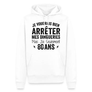 J'ai 80 ans - Anniversaire 80 ans, 80 ans - Sweat à capuche Premium bio Homme - blanc - Devant - Nico (187cm)