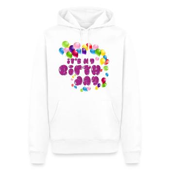 ANNIVERSAIRE - C’EST MON ANNIVERSAIRE - CADEAU D’ANNIVERSAIRE - Sweat à capuche Premium bio Homme - blanc - Devant - Nico (187cm)