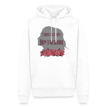 Rose Hathaway Zitat "First lesson: Don't hesitate" - Männer Premium Bio Hoodie - Weiß - Vorne - Nico (187cm)