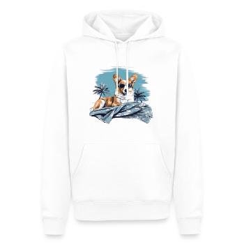 Corgi mit Sonnenbrille am Strand - Männer Premium Bio Hoodie - Weiß - Vorne - Nico (187cm)