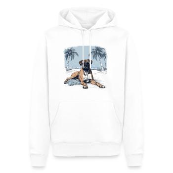 Deutscher Boxer mit Sonnenbrille am Strand - Männer Premium Bio Hoodie - Weiß - Vorne - Nico (187cm)