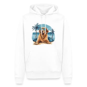 Golden-retriever with sunglasses at the beach - Men’s Premium Organic Hoodie - white - Front - Nico (187cm)