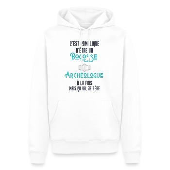 C'est compliqué d'être Bogosse et Archéologue - Sweat à capuche Premium bio Homme - blanc - Devant - Nico (187cm)