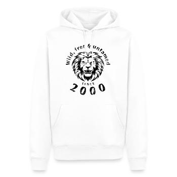 25e anniversaire Sauvage, libre et indompté depuis 2000 - Sweat à capuche Premium bio Homme - blanc - Devant - Nico (187cm)