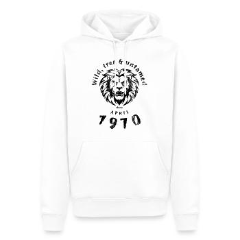 Wild, free & untamed since 04/1970 - Men’s Premium Organic Hoodie - white - Front - Nico (187cm)