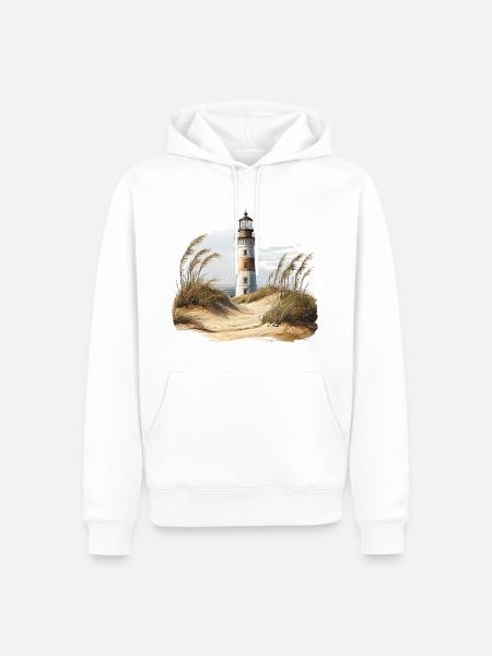 Leuchtturm hinter den Dünen - Männer Premium Bio Hoodie - Weiß