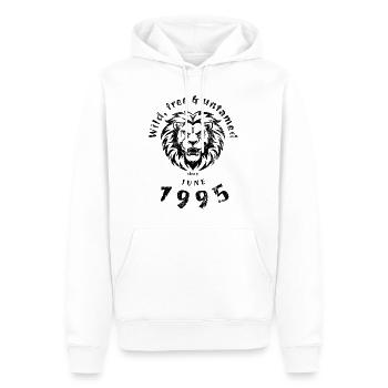 30ème Anniversaire Sauvage, libre et indompté depuis 06/1995 - Sweat à capuche Premium bio Homme - blanc - Devant - Nico (187cm)