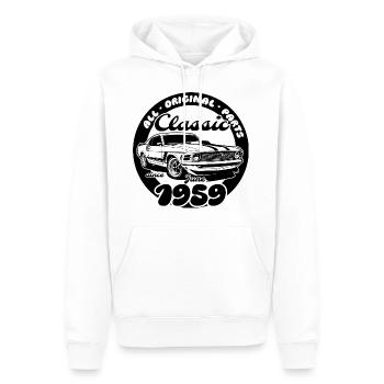66e anniversaire - Muscle car classique 06/1959 - Sweat à capuche Premium bio Homme - blanc - Devant - Nico (187cm)