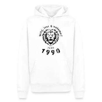 35ème Anniversaire Sauvage, libre et indompté depuis 06/1990 - Sweat à capuche Premium bio Homme - blanc - Devant - Nico (187cm)
