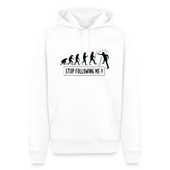 Hör auf, mir zu folgen!! Humor der menschlichen Evolution - Männer Premium Bio Hoodie - Weiß - Vorne - Nico (187cm)