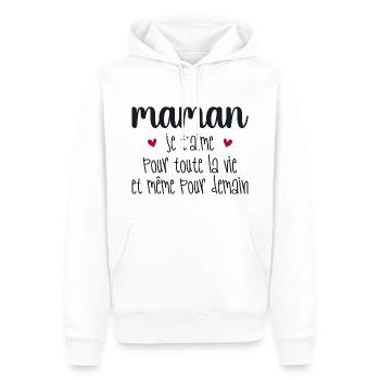 Maman je t'aime, Mère, Bébé, Naissance, Amour - Sweat à capuche Premium bio Homme - blanc - Devant - Nico (187cm)