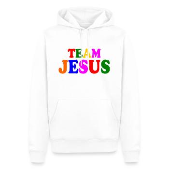 Team jesus - Sweat à capuche Premium bio Homme - blanc - Devant - Nico (187cm)