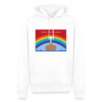 Seul Jésus sauve – motif chrétien de l’arc-en-ciel - Sweat à capuche Premium bio Homme - blanc - Devant - Nico (187cm)