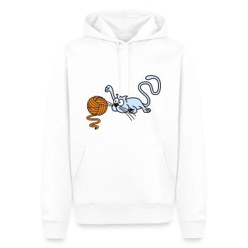 Chat jouant avec une balle - Sweat à capuche Premium bio Homme - blanc - Devant - Nico (187cm)