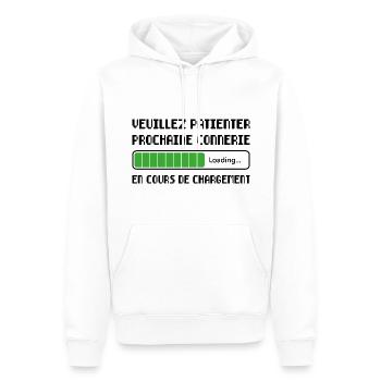 Prochaine Connerie Cadeau Humour Personnalisé - Sweat à capuche Premium bio Homme - blanc - Devant - Nico (187cm)