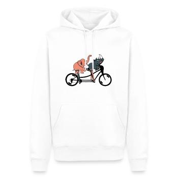 An elephant and a rhinoceros ride a bicycle - Men’s Premium Organic Hoodie - white - Front - Nico (187cm)