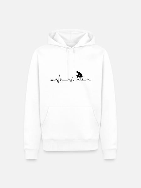 Typ auf der Toilette mit seinem Handy in der Hand - Männer Premium Bio Hoodie - Weiß