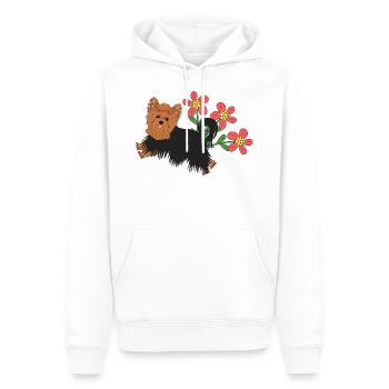 Joyeux Yorkshire Terrier et fleurs - Sweat à capuche Premium bio Homme - blanc - Devant - Nico (187cm)