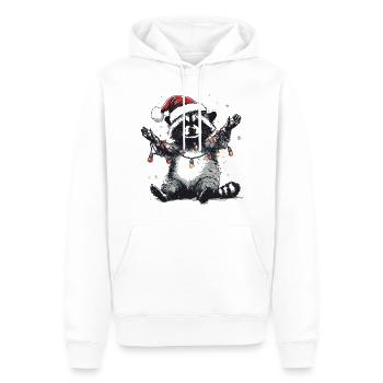 raton laveur avec chapeau de Père Noël et guirlandes lumineuses - Sweat à capuche Premium bio Homme - blanc - Devant - Nico (187cm)