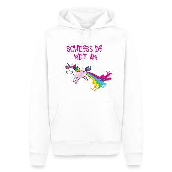 Scheiss di net an, Einhorn, kotzendes einhorn,bunt - Männer Premium Bio Hoodie - Weiß - Vorne - Nico (187cm)