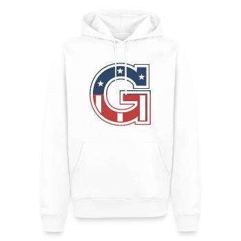 Lettre G États-Unis - Sweat à capuche Premium bio Homme - blanc - Devant - Nico (187cm)