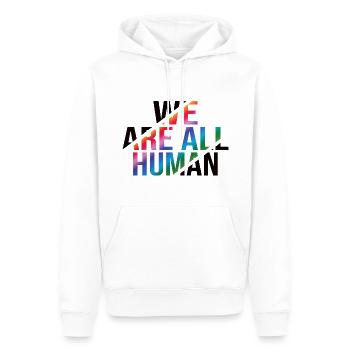 We Are All Human Rainbow Pride CSD - Men’s Premium Organic Hoodie - white - Front - Nico (187cm)