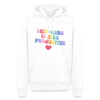self-care is also productive - Männer Premium Bio Hoodie - Weiß - Vorne - Nico (187cm)