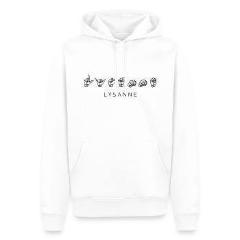 Lysanne (Name) mit Gebärdensprache - Männer Premium Bio Hoodie - Weiß - Vorne - Nico (187cm)