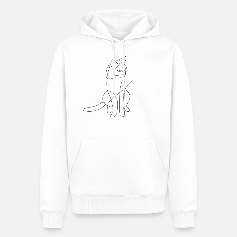 Dessin d'une ligne - chat - Sweat à capuche Premium bio Homme - blanc
