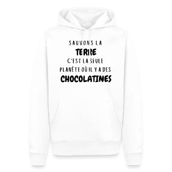 Sauvons La Terre, Chocolatines - Sweat à capuche Premium bio Homme - blanc - Devant - Nico (187cm)