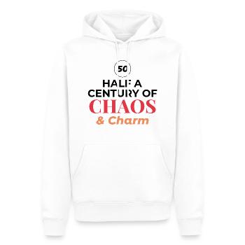 50. Geburtstag Half Century Chaos Charm - Männer Premium Bio Hoodie - Weiß - Vorne - Nico (187cm)
