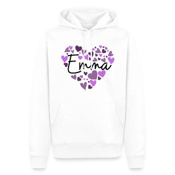 J’adore les cœurs Emma en violet - Sweat à capuche Premium bio Homme - blanc - Devant - Nico (187cm)