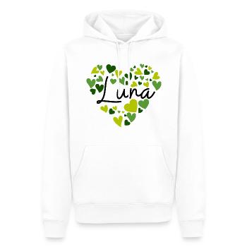 Luna Namensdesign mit herzförmigen grünen Herzen - Männer Premium Bio Hoodie - Weiß - Vorne - Nico (187cm)