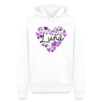 Luna Namensdesign mit herzförmigen lila Herzen - Männer Premium Bio Hoodie - Weiß - Vorne - Nico (187cm)
