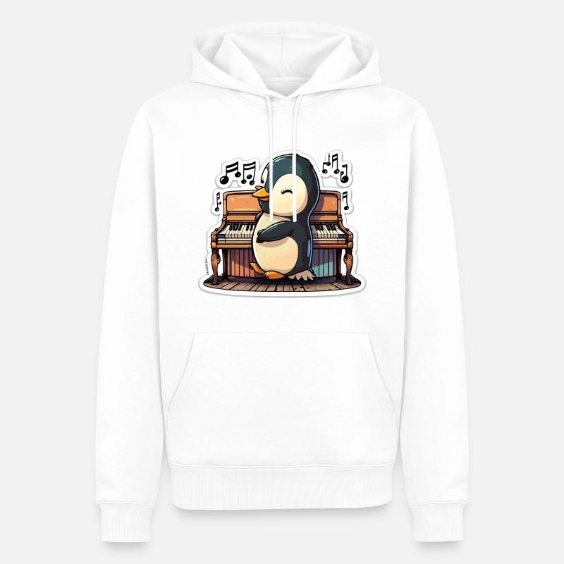 Pingouin piano - Sweat à capuche Premium bio Homme - blanc