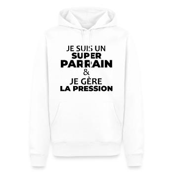 Je Suis un Super Parrain, Humour Cadeau Parrain - Sweat à capuche Premium bio Homme - blanc - Devant - Nico (187cm)