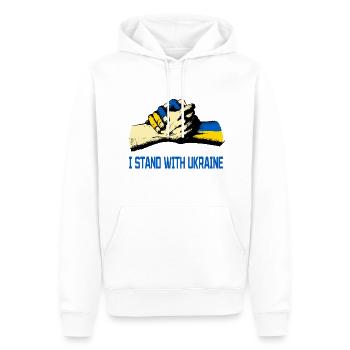 Je suis aux côtés de l’Ukraine - Sweat à capuche Premium bio Homme - blanc - Devant - Nico (187cm)