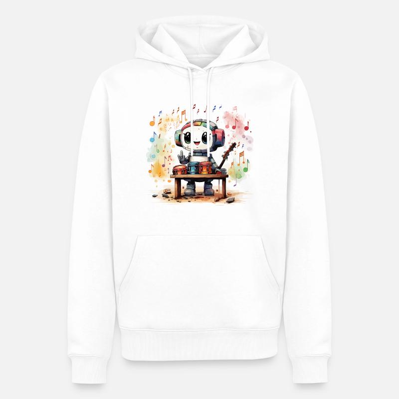 Le joyeux robot xylophoniste - Sweat à capuche Premium bio Homme - blanc