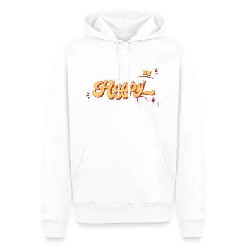 BE HAPPY - Männer Premium Bio Hoodie - Weiß - Vorne - Nico (187cm)