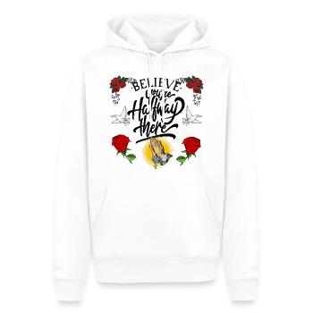 Belive and you are halfway there. - Männer Premium Bio Hoodie - Weiß - Vorne - Nico (187cm)