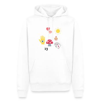 Kunterbunt - Männer Premium Bio Hoodie - Weiß - Vorne - Nico (187cm)