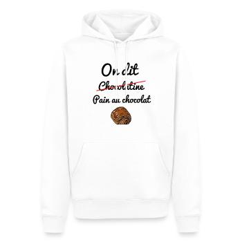 On dit pain au chocolat - Sweat à capuche Premium bio Homme - blanc - Devant - Nico (187cm)